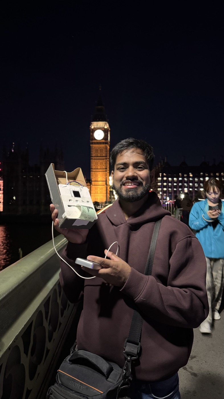 Sound Polaroid prototype held during the documented Westminster field session